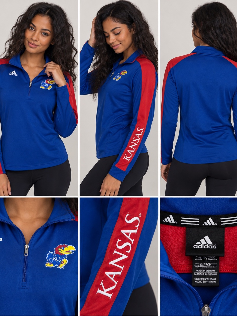 adidas Women's Royal Blue and Red Kansas 1/4 Zip Pullover
